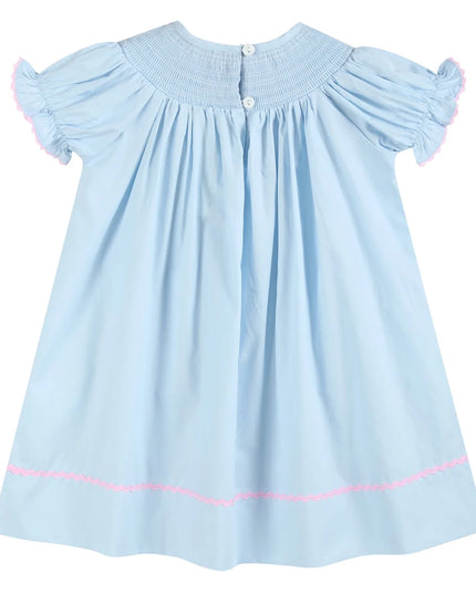 Blue & Pink Bow Smocked Bishop Dress
