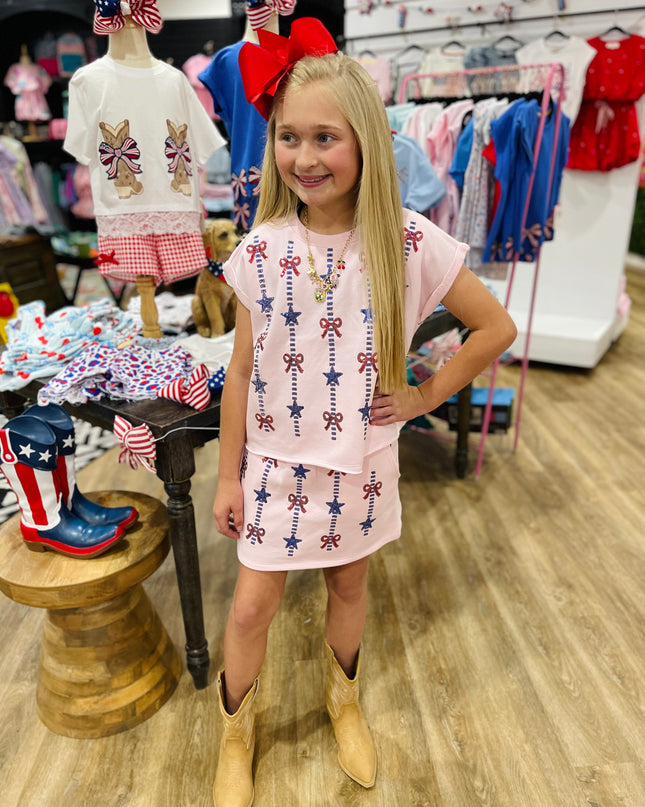 Sequin Stars & Bows Americana Skort Set| Pink