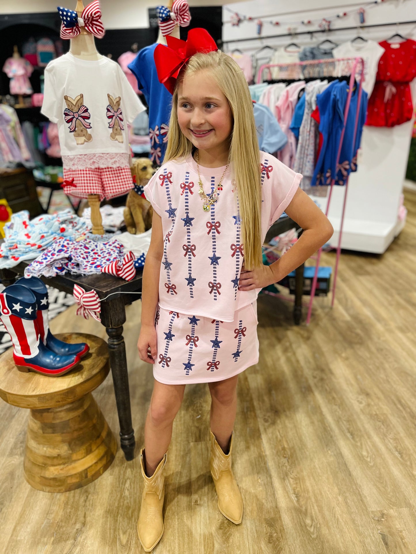 Sequin Stars & Bows Americana Skort Set| Pink