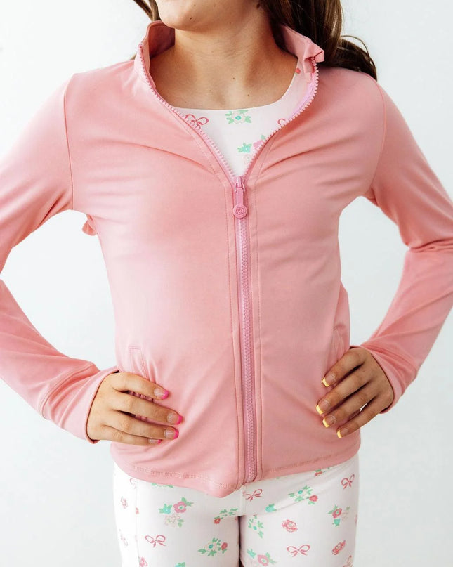 Preppy Pink Full-Zip Ruffle Active Jacket