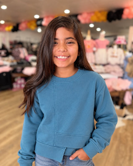 Fleece Abstract Front Pullover | Denim Haze