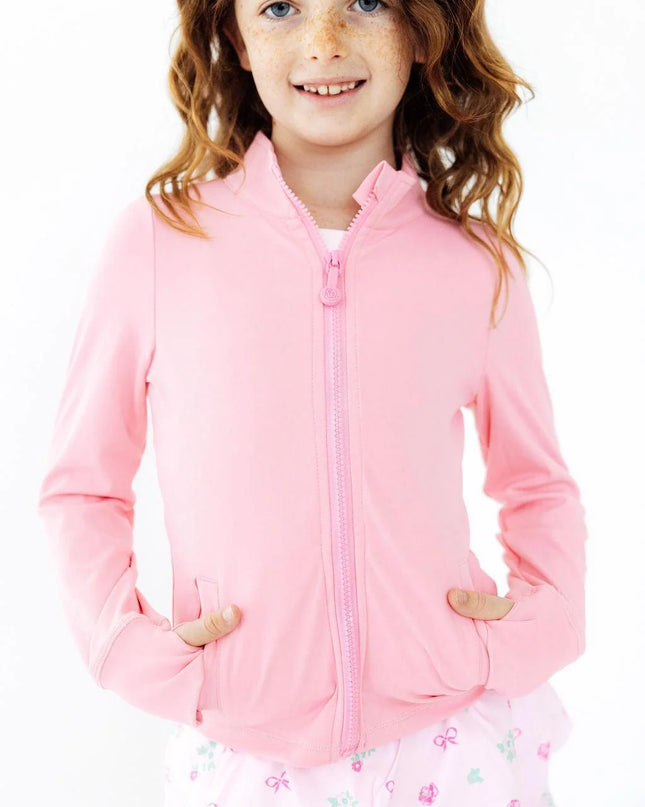 Preppy Pink Full-Zip Ruffle Active Jacket