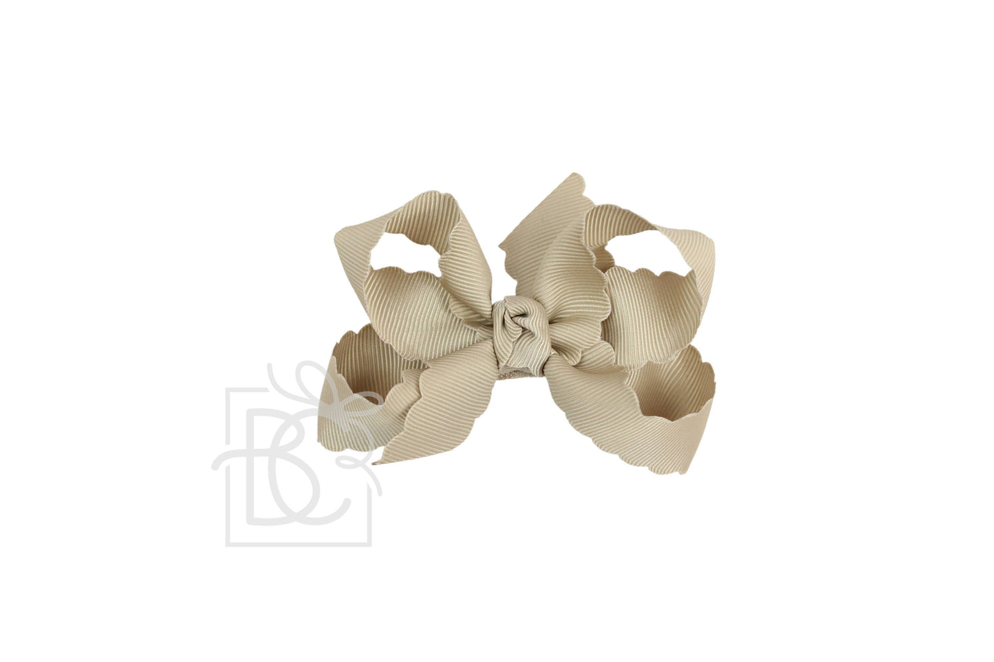 SCALLOPED EDGE BOW: Antique White / 3.5" Medium - 1.5" Ribbon on Alligator Clip