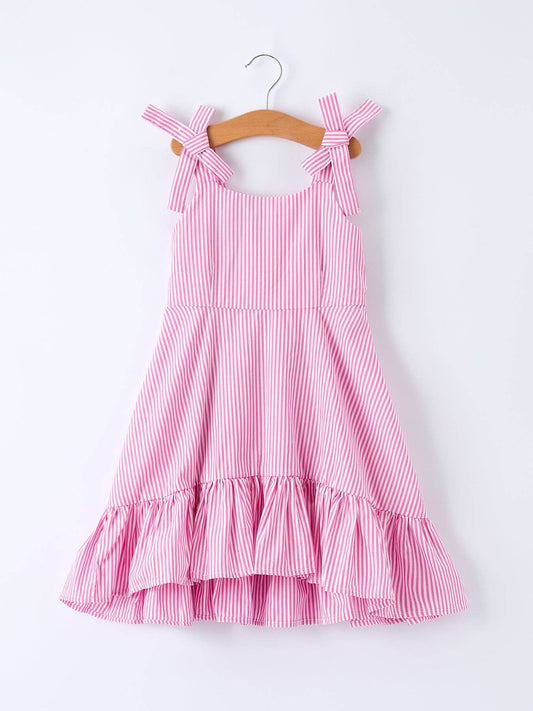 Summer Stripe Bow Ruffle Dress | Pink