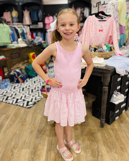 Mixed Media Drop Waist Dress | Pink Guava