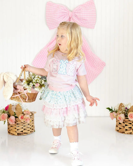 Floral Bunny Patch Tee | Light Pink
