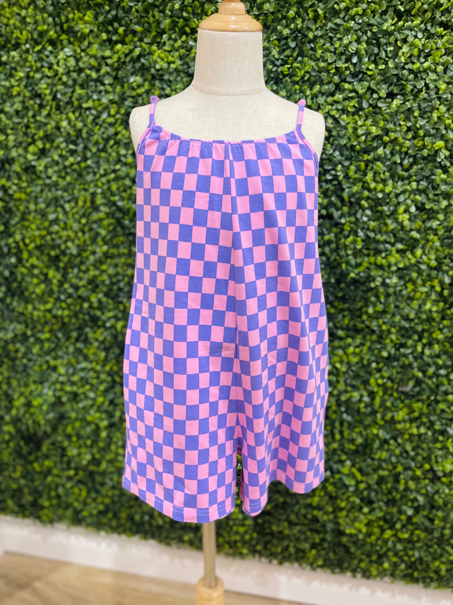 Checkered Pull On Romper | Purple