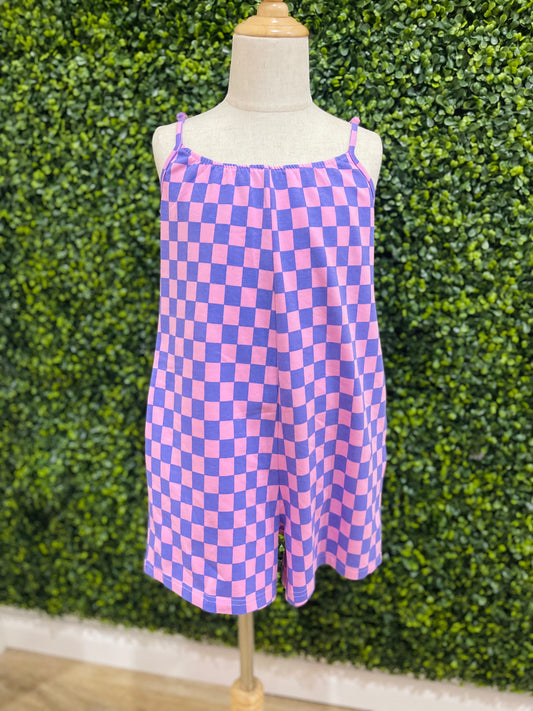 Checkered Pull On Romper | Purple