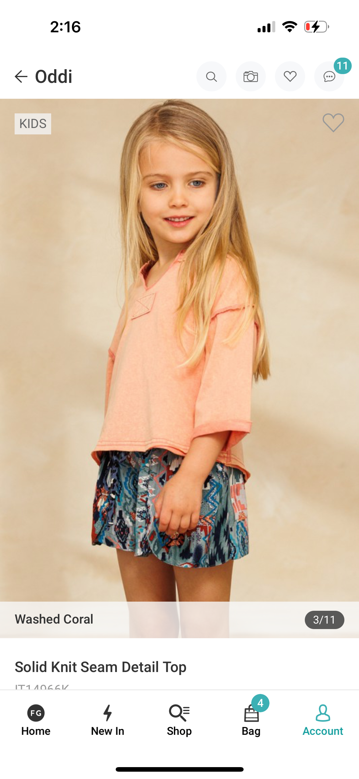 Washed Coral Knit Seam Detail Top