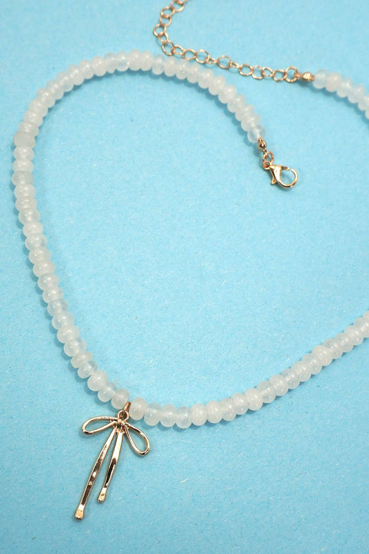 Natural Stone Bead + Bow Necklace