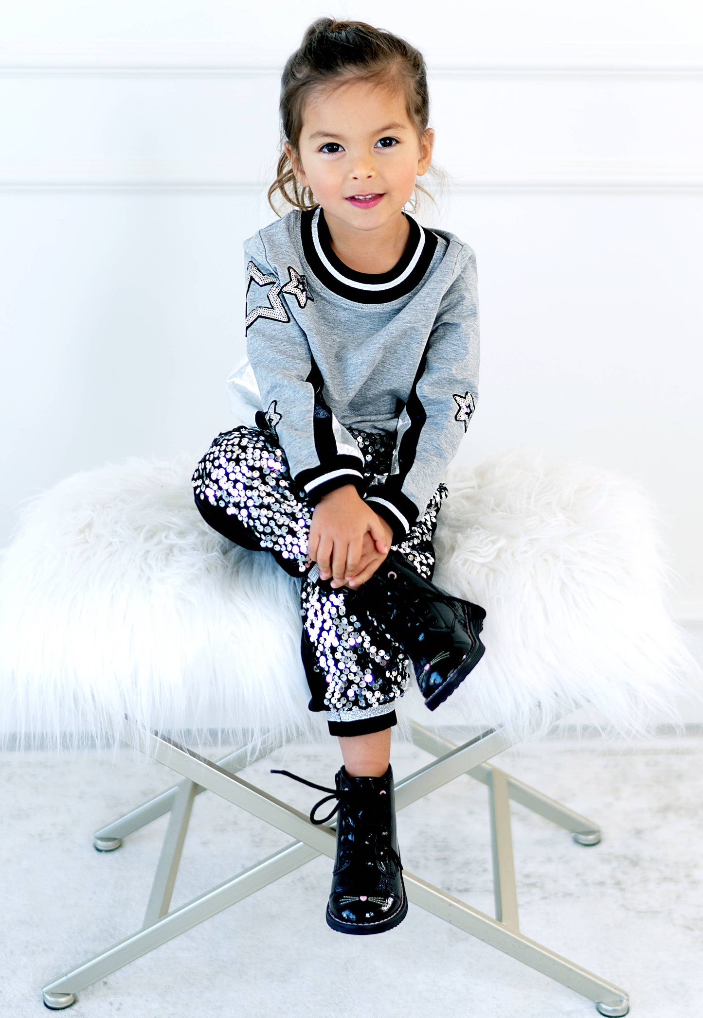 Top W/ Faux Leather Insert and Star Patch Details