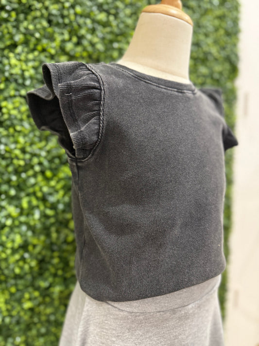 Washed Ribbed Flutter Sleeve Knit Tank