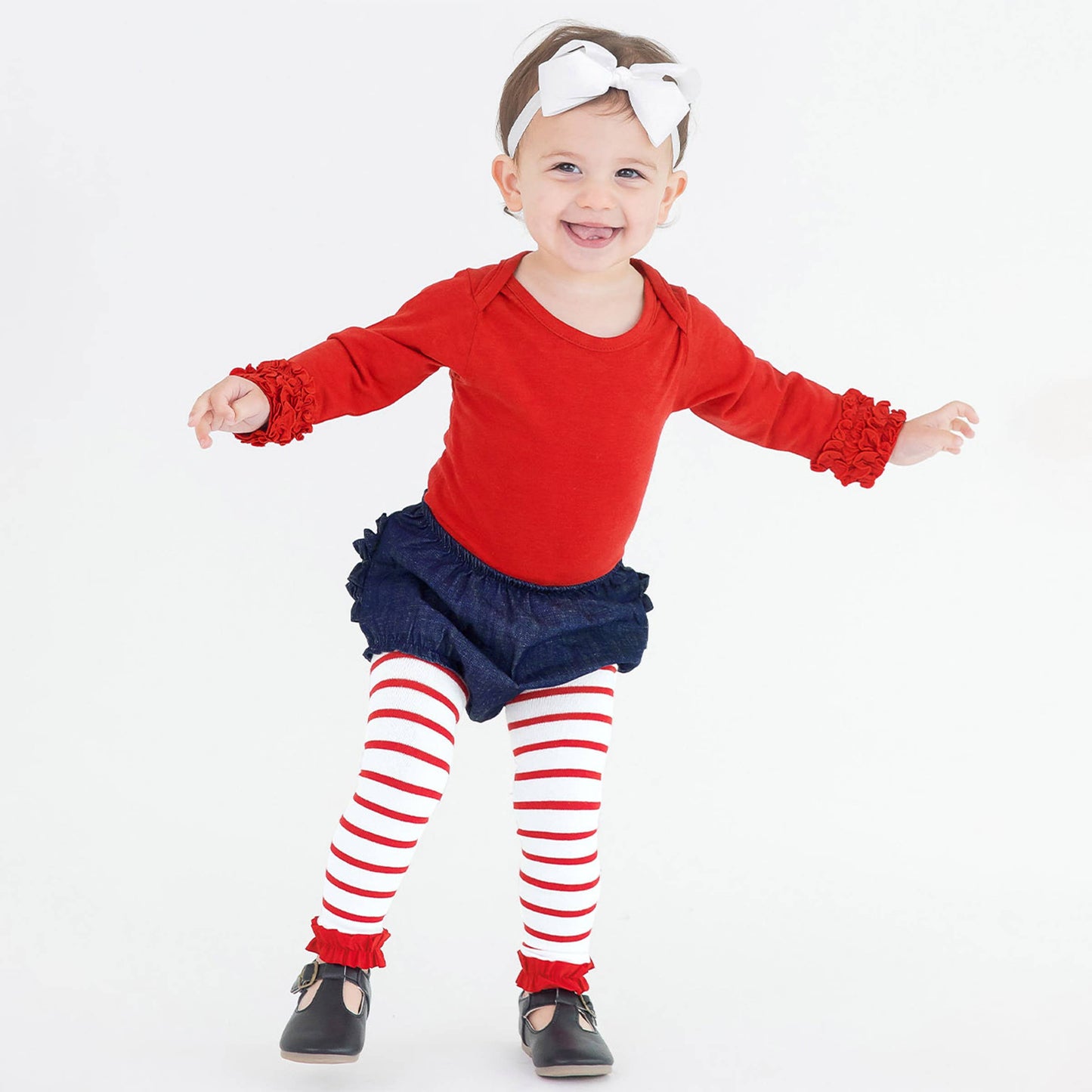 Red & White Stripe Patterned Footless Tights