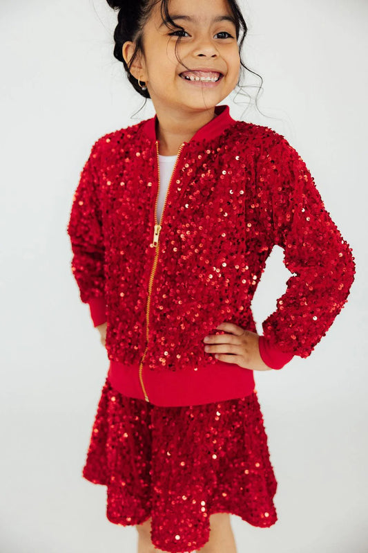 Red Sequin Velvet Jacket + Twirl Skort