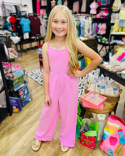 Spaghetti Straps Pull On Wide Leg Romper | Pink
