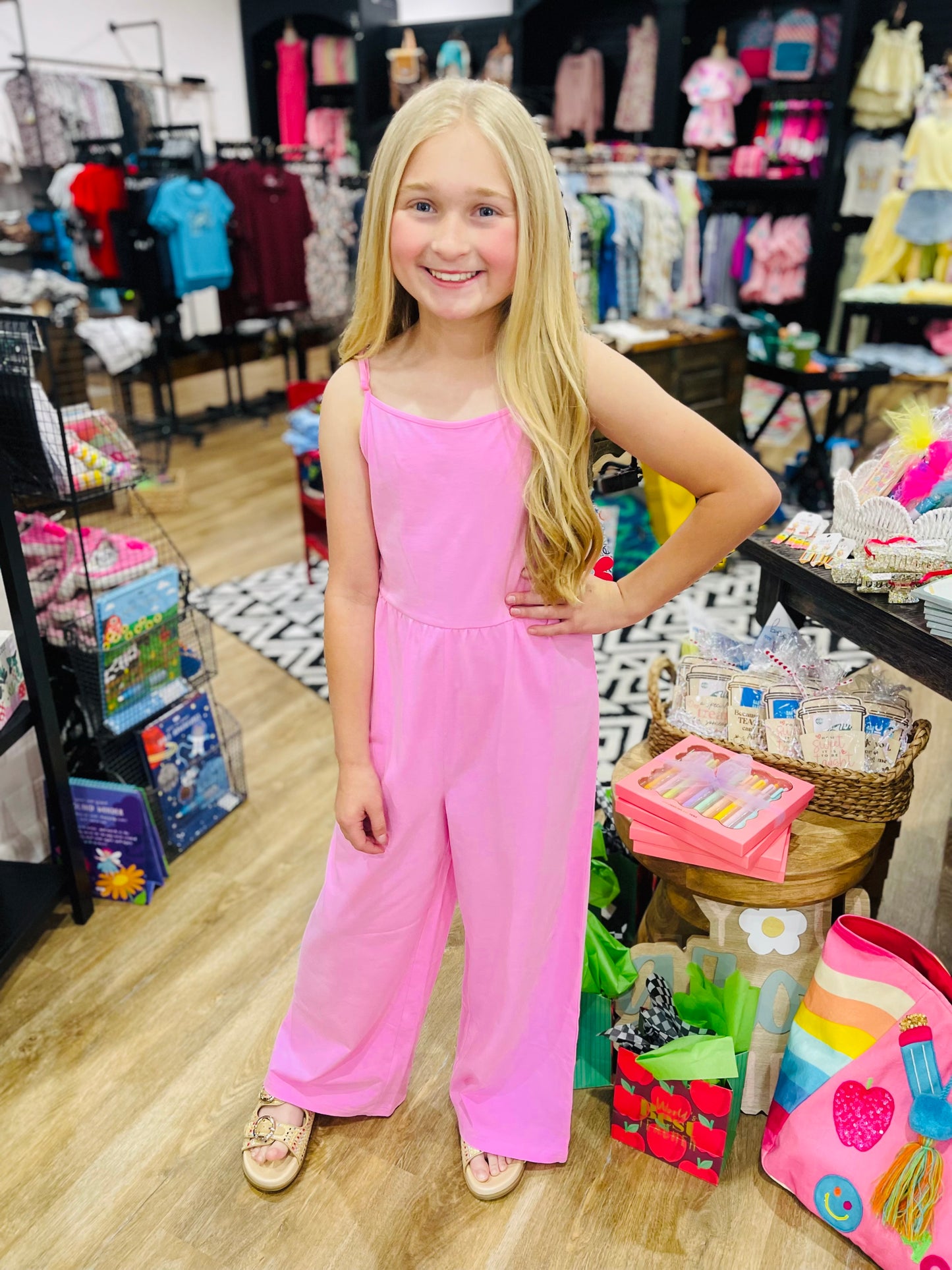 Spaghetti Straps Pull On Wide Leg Romper | Pink