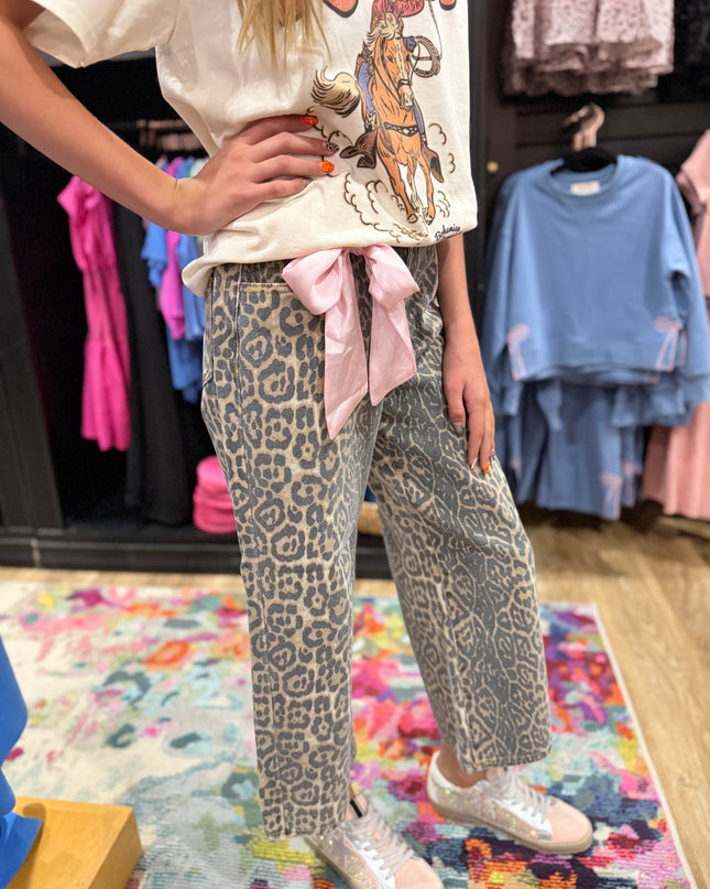 Leopard Relaxed Fit Cropped Denim