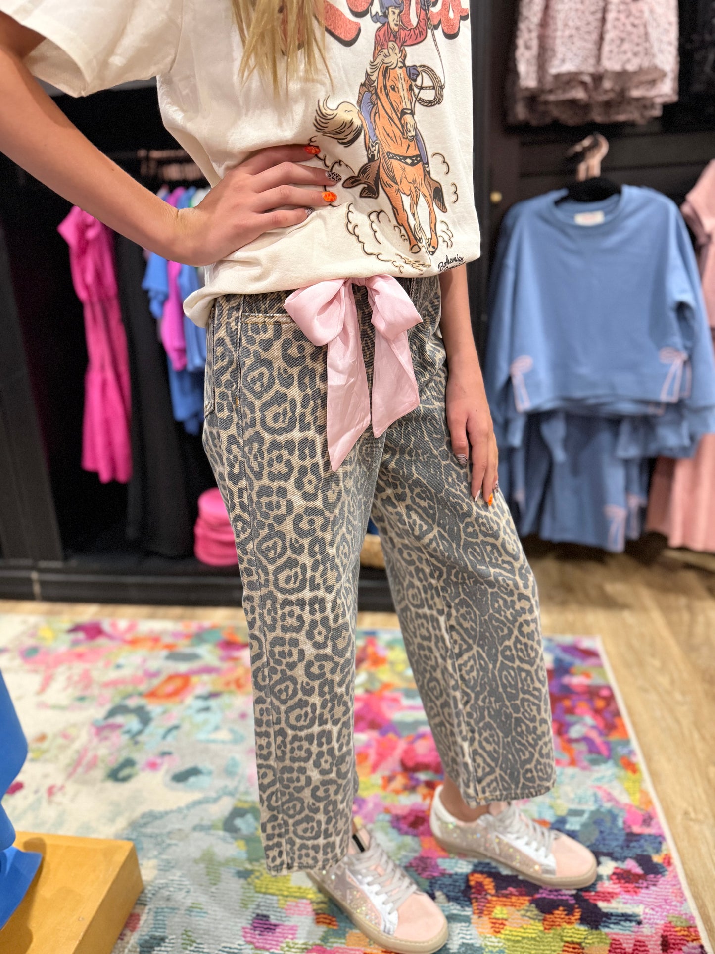 Leopard Relaxed Fit Cropped Denim