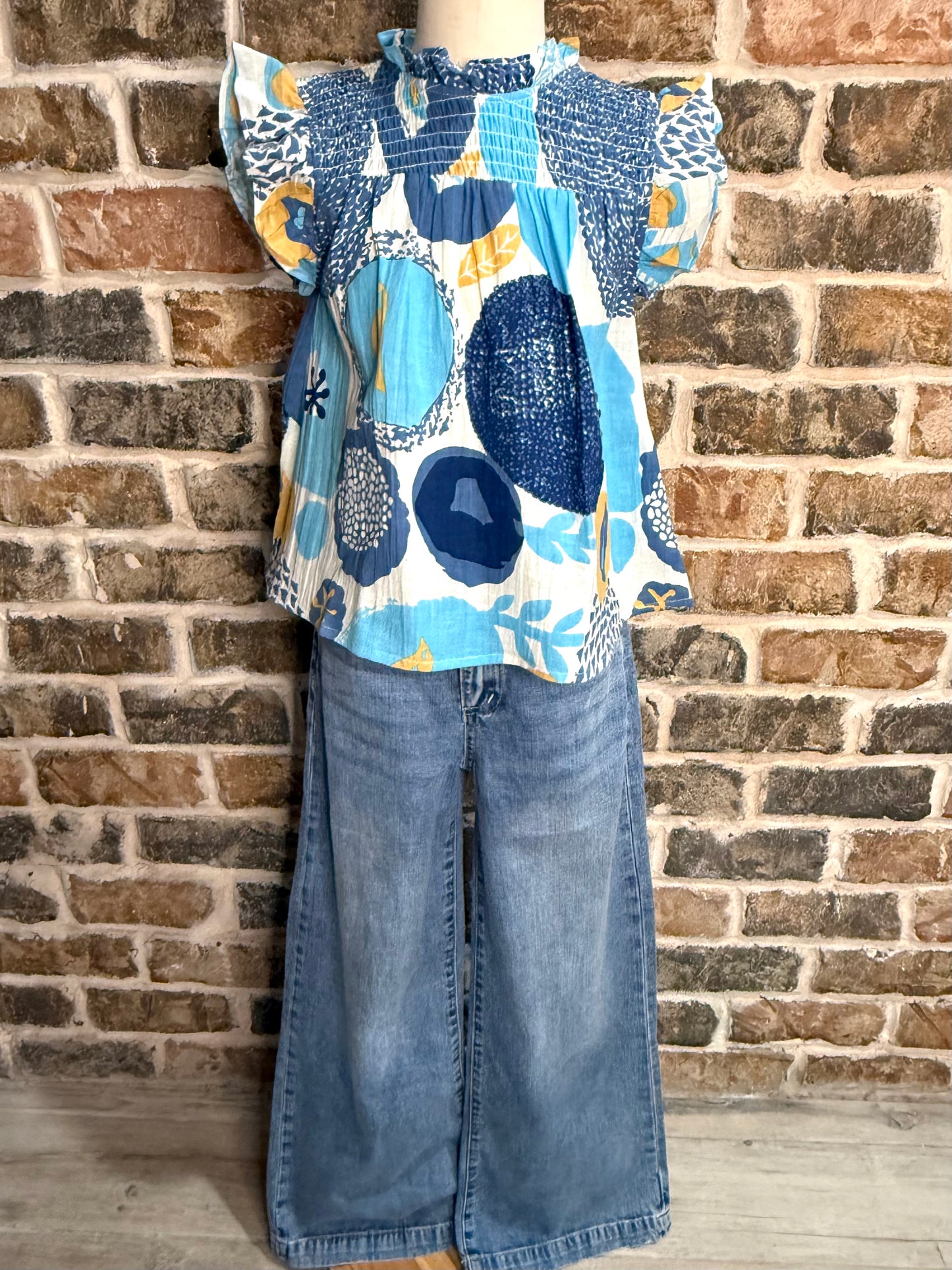 Abstract Smocked Cotton Linen Tank