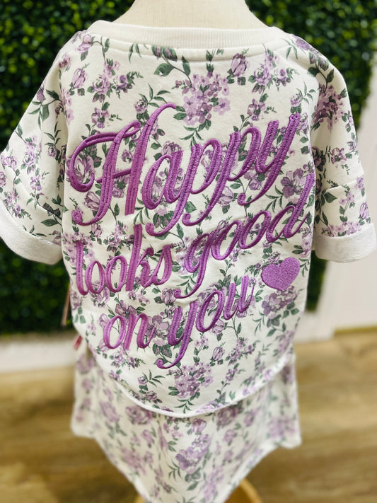 Happy Looks Good | Floral Print With Embroidery Top
