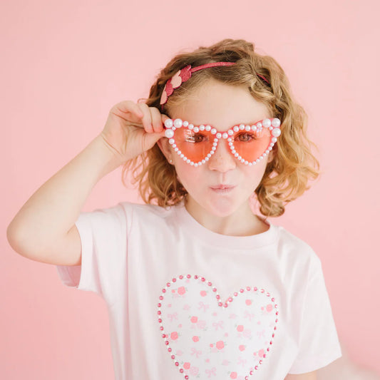 Dainty Rose Pearl Heart Patch T-Shirt