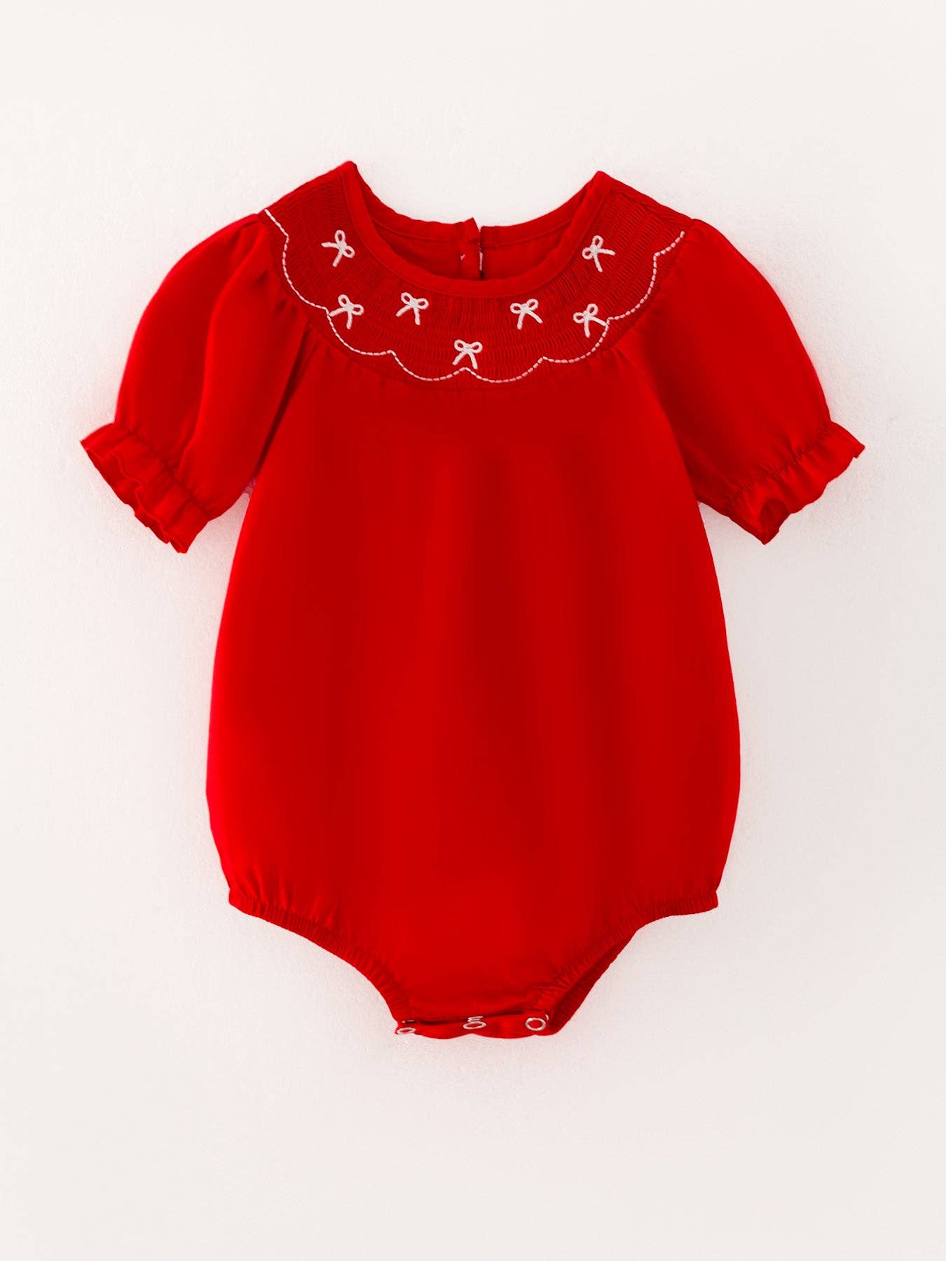 Smocking Bow Embroidery Red Romper