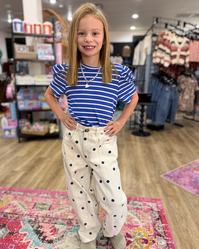 Polka Dot Barrel Jeans | Cream & Navy