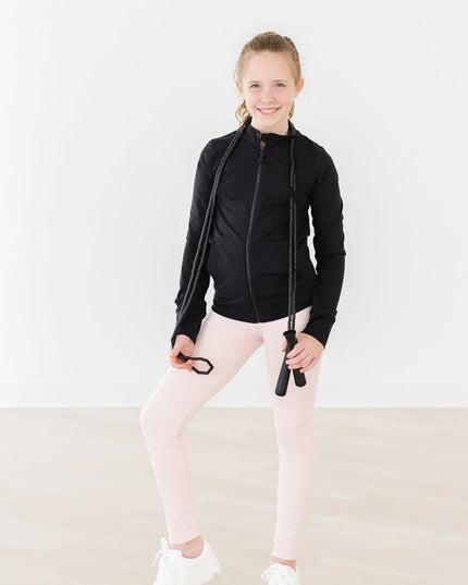 Balanced Black Full-Zip Ruffle Active Jacket