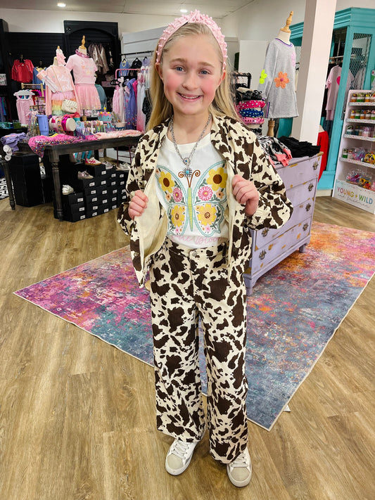 Cow Print Puff Sleeve Bomber Jacket