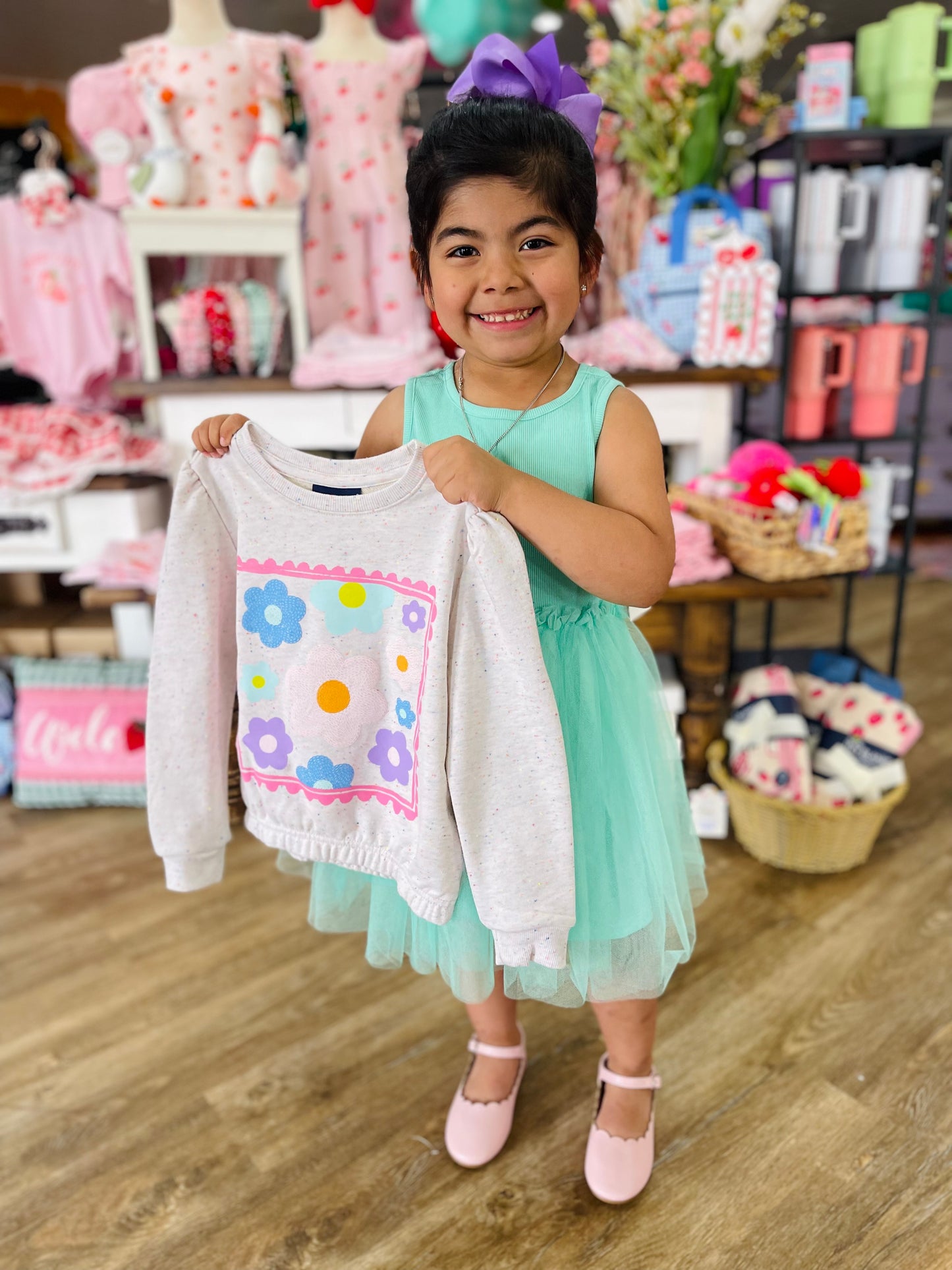 Spring Sweatshirt + Rib Tank Tulle Dress | Teal