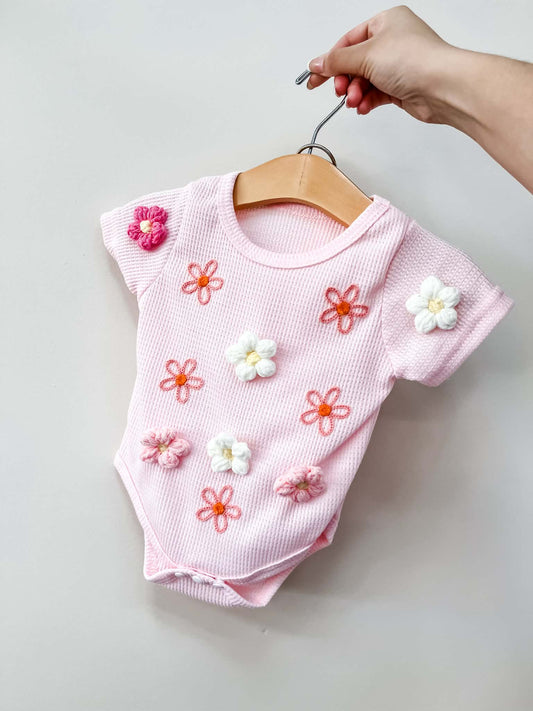 Flower Power Waffle Romper | Pink