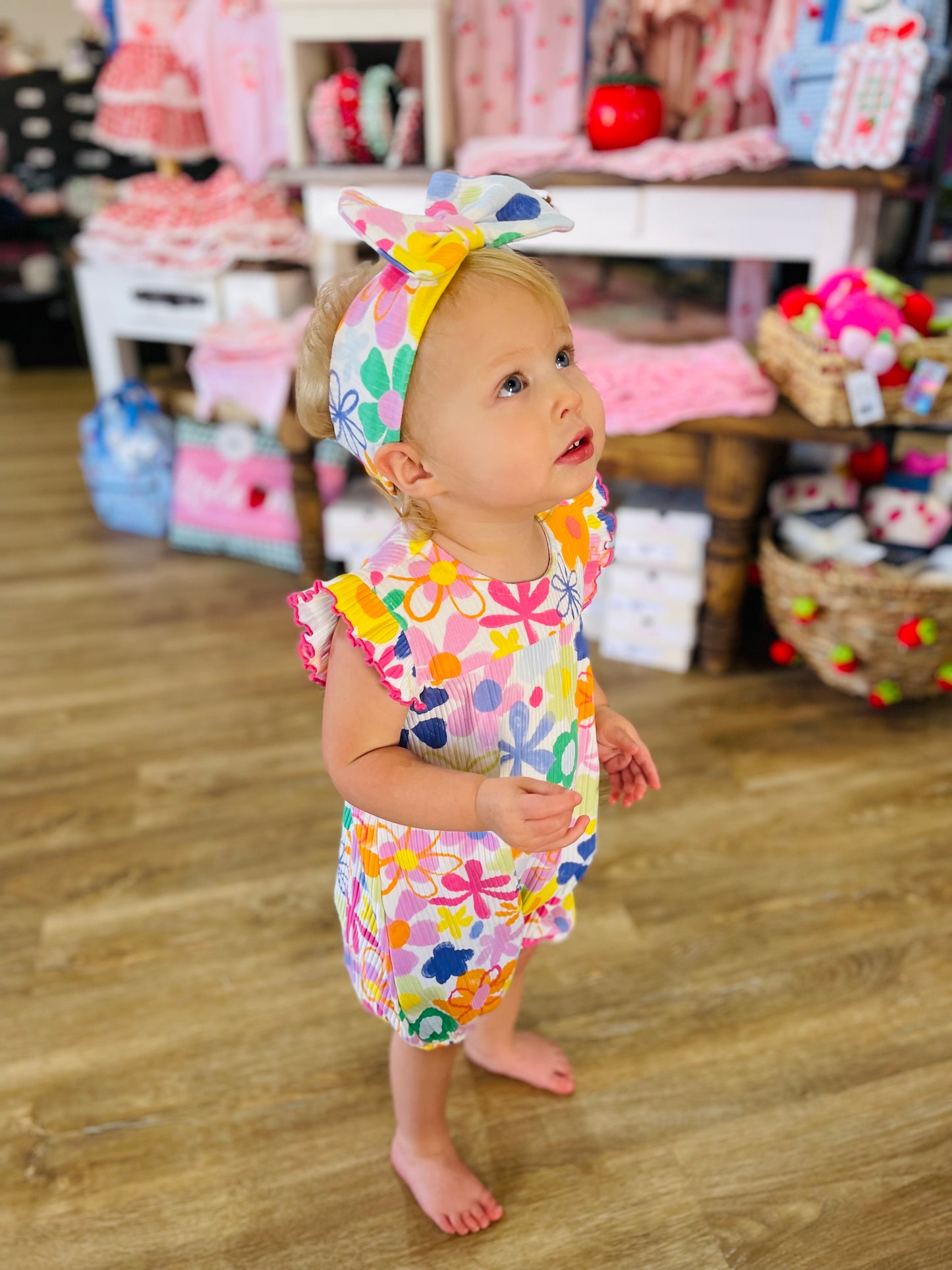 Floral Printed Romper + Headband | Multi Color