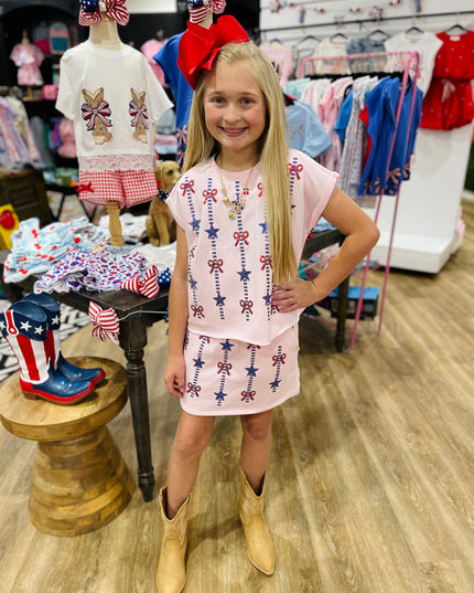 Sequin Stars & Bows Americana Skort Set| Pink