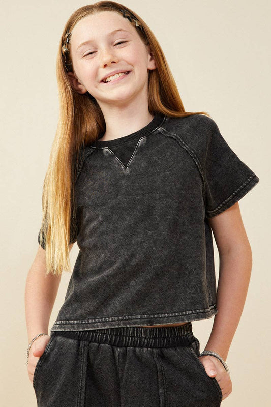 Vintage Washed Short Sleeve Knit Sweatshirt