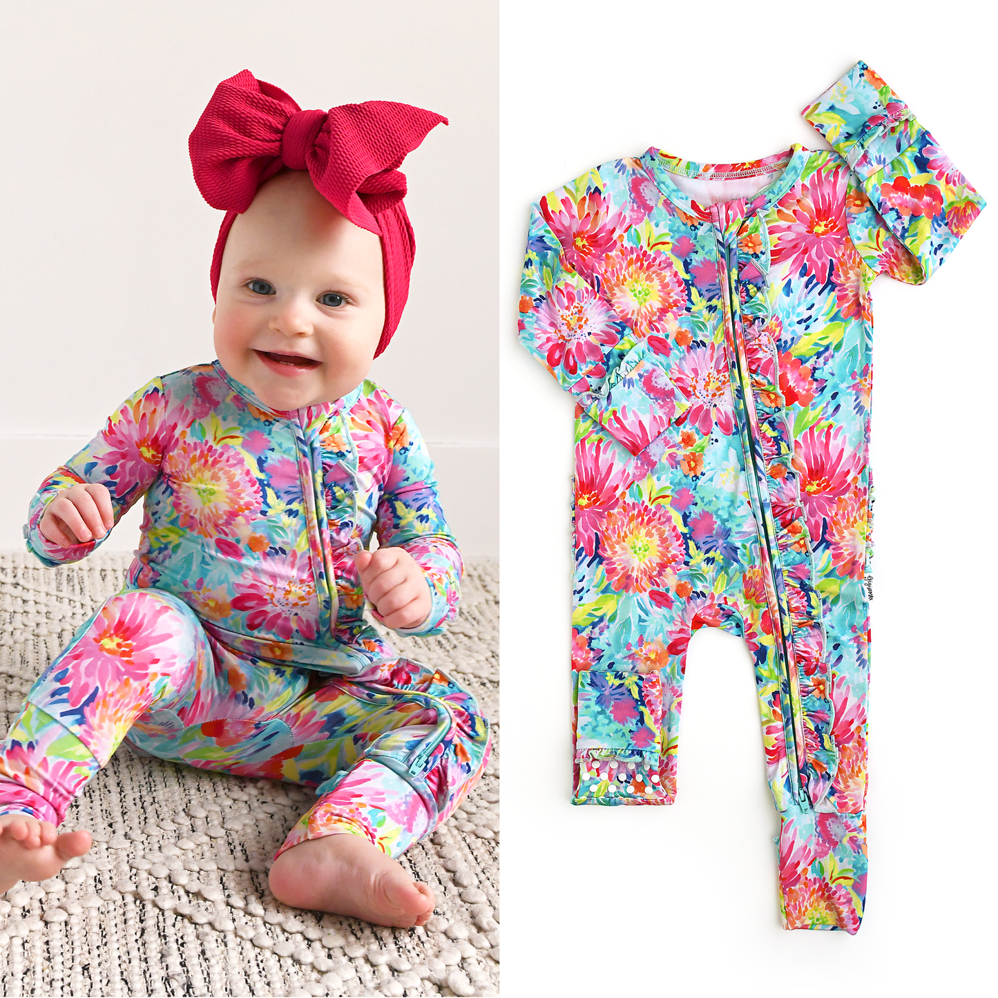 Bianca Ruffle ZIP Bamboo Floral Sleepies