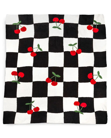 Checkered w/ Red Cherries Throw - Black & White
