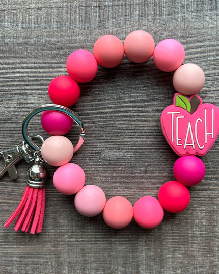 Apple Colorful Teacher Wristlet Keychain: Pink