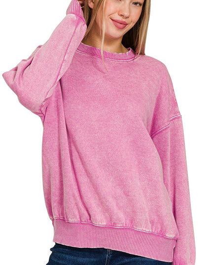 Acid Wash Fleece Oversized Pullover: MAUVE