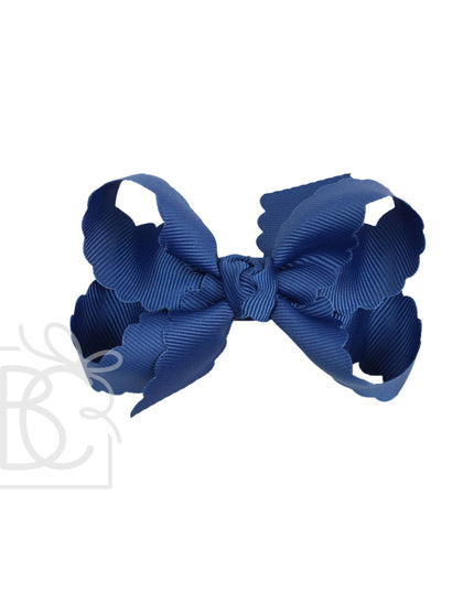 SCALLOPED EDGE BOW: Antique White / 3.5" Medium - 1.5" Ribbon on Alligator Clip