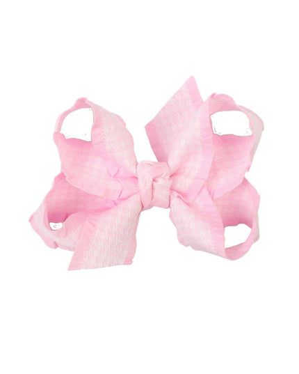 4.5” Double Ruffle Houndstooth Bow | Light Pink