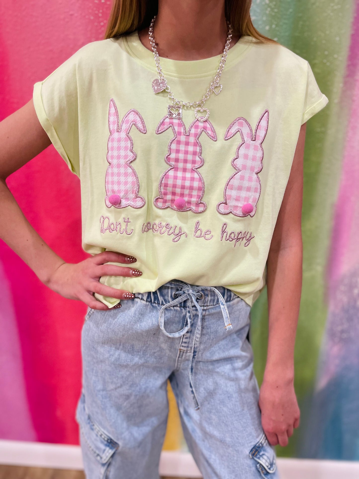 Don’t Worry Be Hoppy Applique Top | Lime