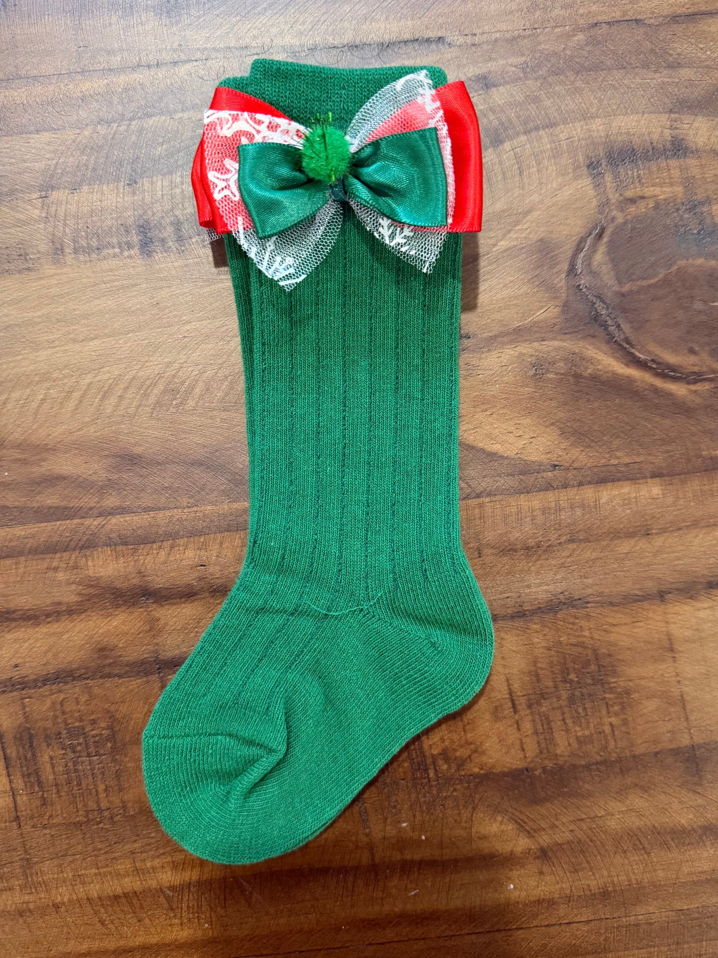 Christmas Knee High Socks : Green 3-24m