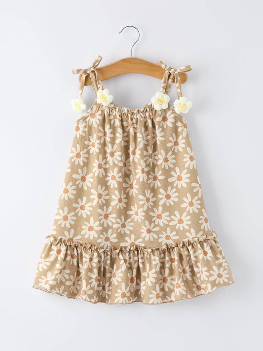 Floral Daisy Shoulder Tie Dress