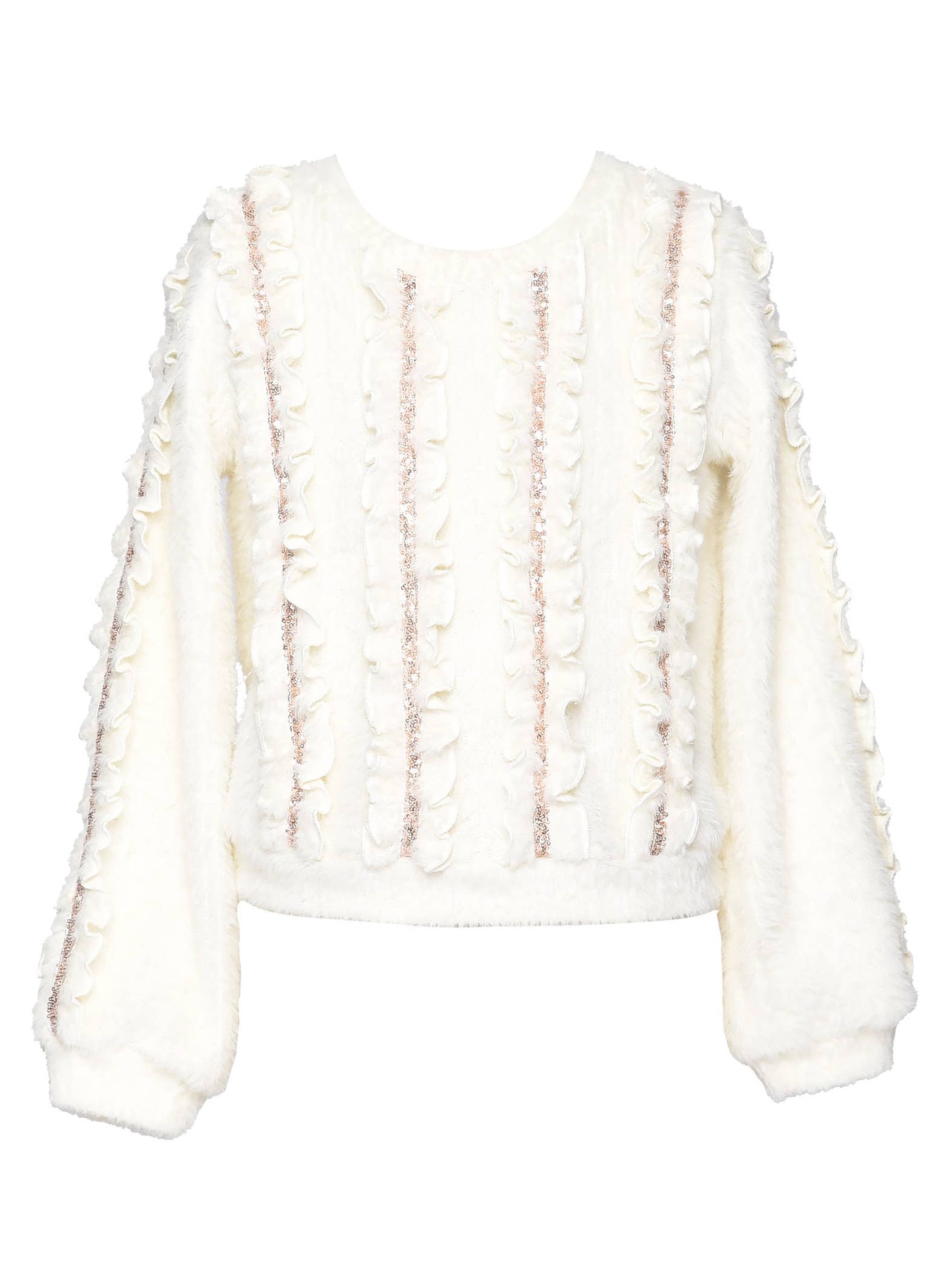 Fuzzy Knit Sweater With Sequin Ruffles