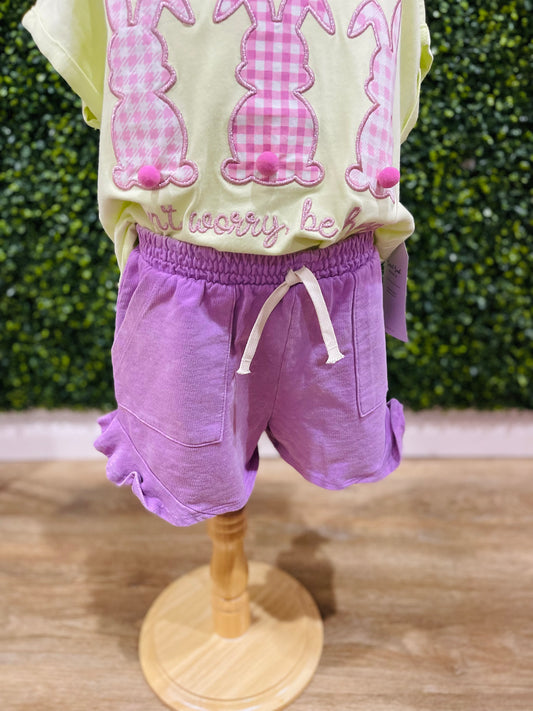 Ruffled Positive Vibes Shorts | Purple