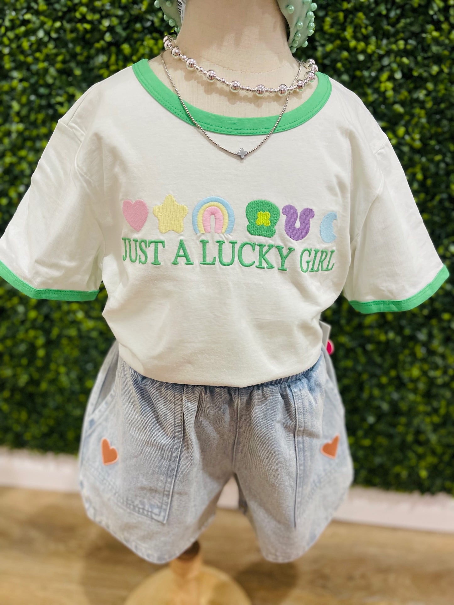 Lucky Girl Embroidered Tee | Green