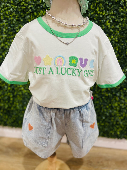 Lucky Girl Embroidered Tee | Green