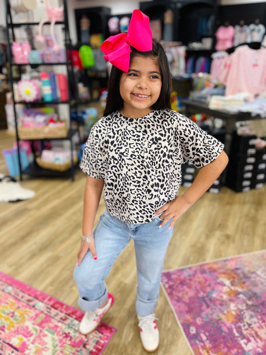 Leopard Print Drop Shoulder Terry Tee