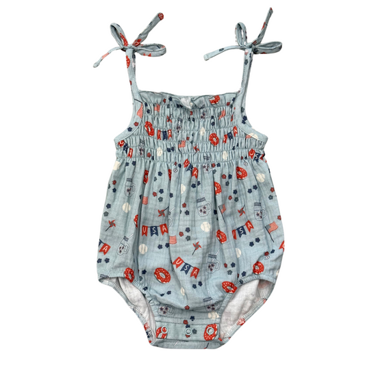 Summer USA Tie-Smocked Bodysuit