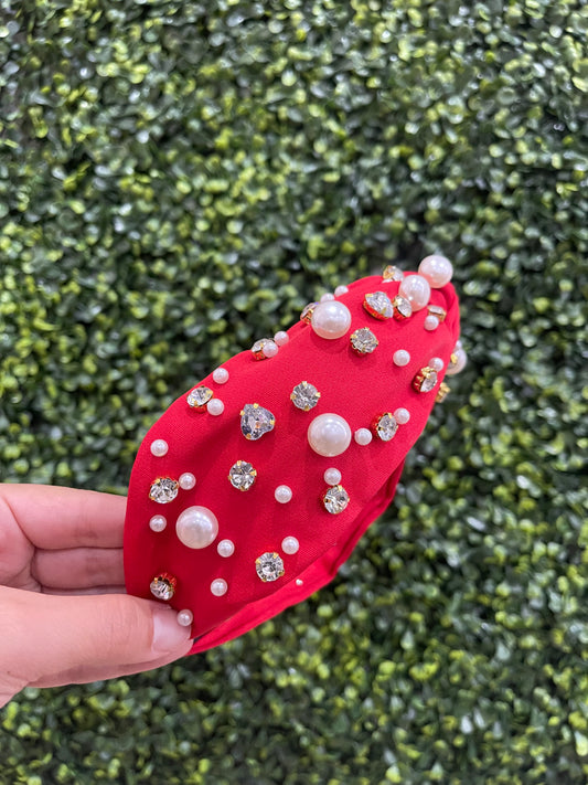 Red Embellished Pearl Headband